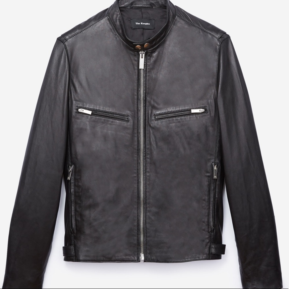 BLACK LEATHER ZIPPED JACKET WITH BIKER COLLAR